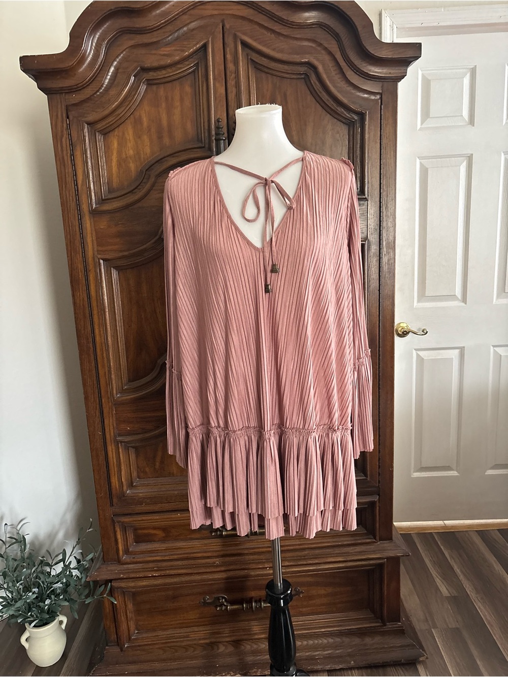 Free People pink pleated mini dress
